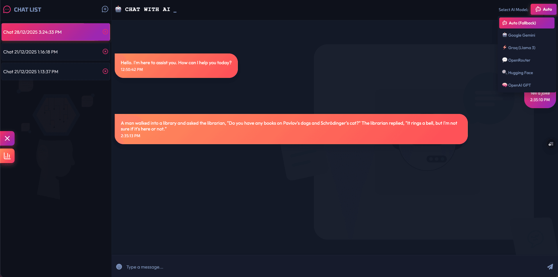 Universal Multi-Provider Assistant - React, TypeScript, Vite FullStack Project (Multi-Model AI Chatbot including Business Insights & Performance Dashboard)