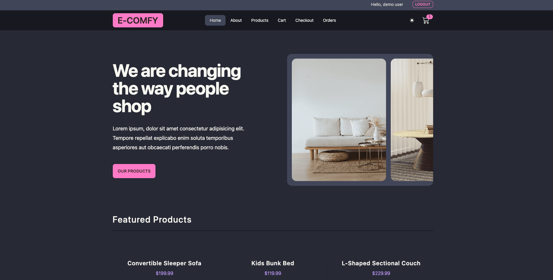 Comfy Store | E-Commerce Platform - React, Vite, Redux Toolkit, Node.js, Express.js FullStack Project